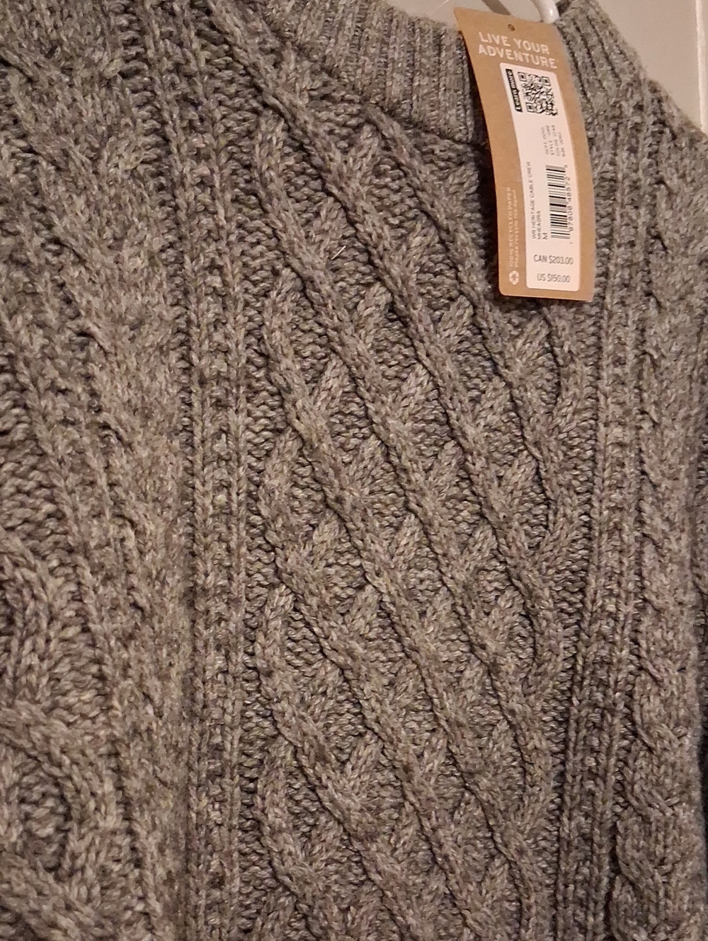 NWT Eddie Bauer Heathered Cotton Wool Grey Cable Knit Crewneck Sweater M - Picture 3 of 6